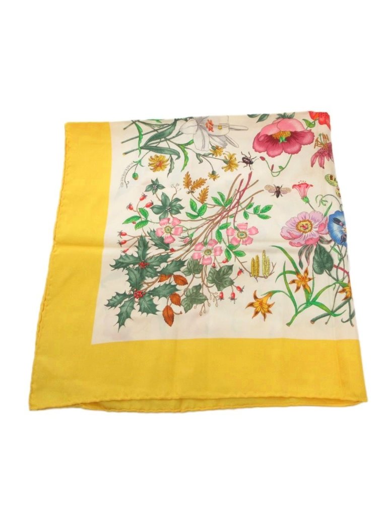 Gucci Scarf Botanical Pattern Silk Yellow